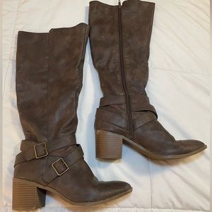 Brown knee high boots PU Leather